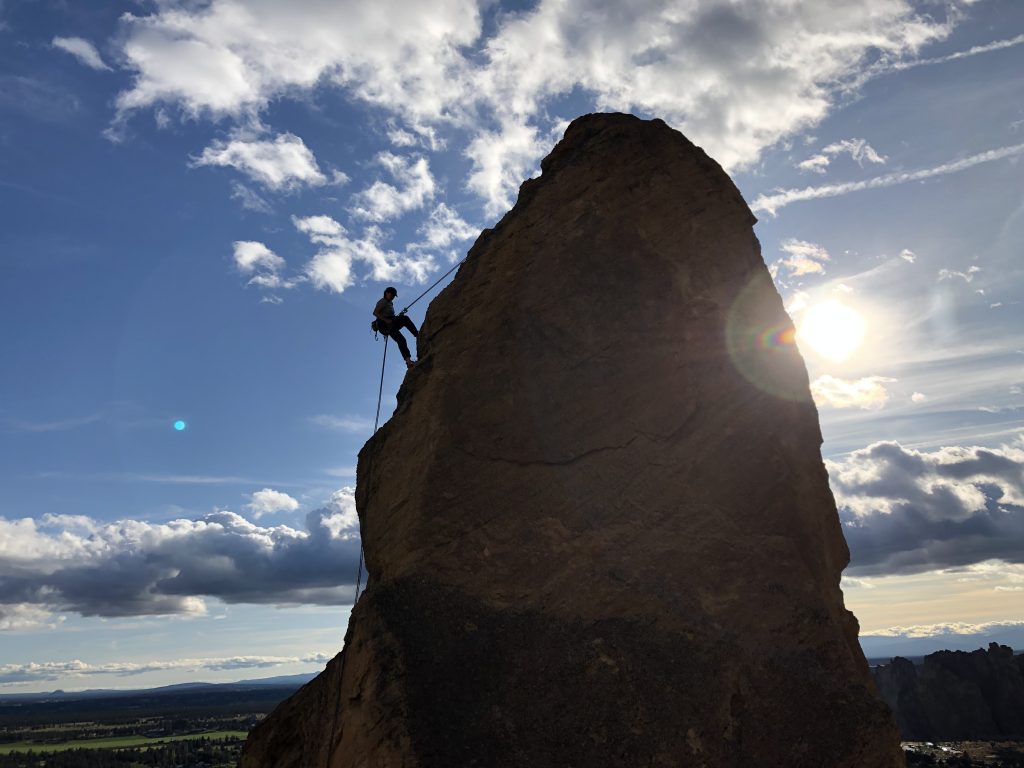 Rappelling from a climb in Smith Rocks, Oregon 2019