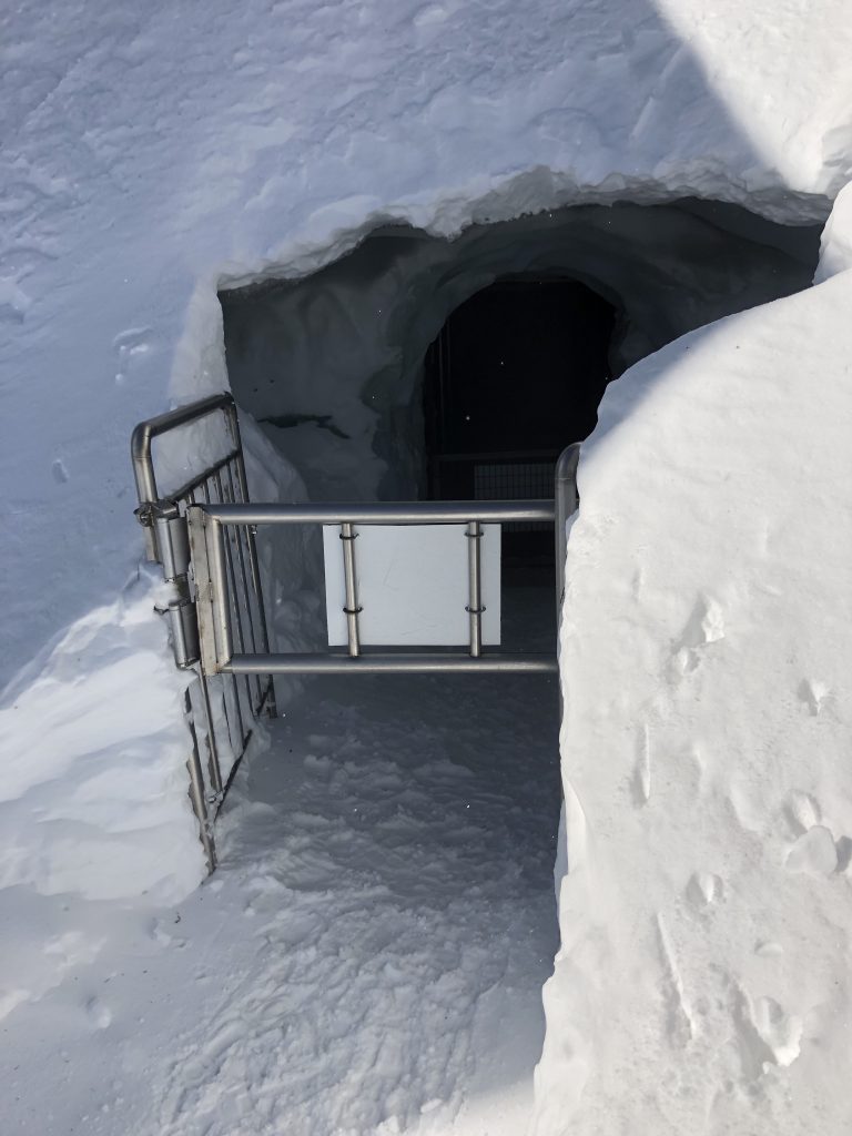 Climbing tunnel to alpine mountain climbing france