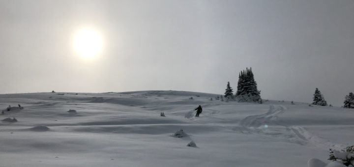 Skiing in the mountains